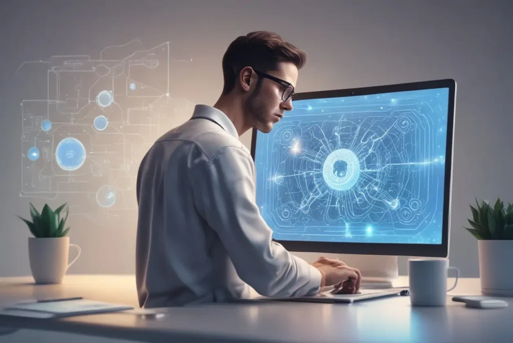 Student learning Google AI course free online with artificial intelligence interface