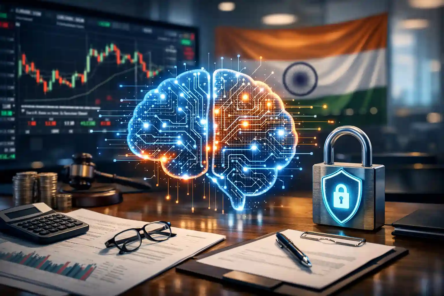 AI trading legal in India with SEBI regulation and stock market compliance concept