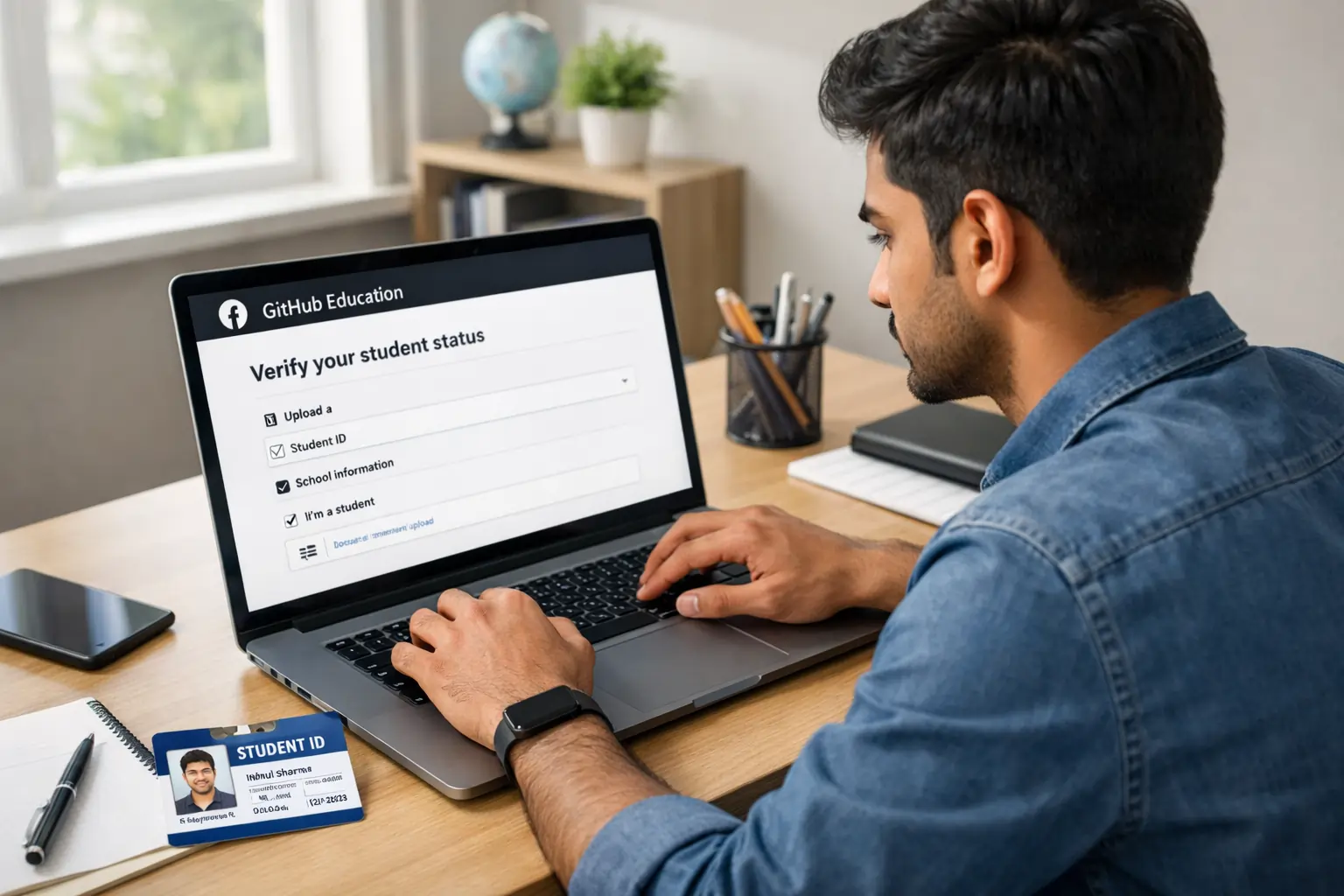 How to verify student status on GitHub from India 2026 showing student ID verification on official GitHub Education page