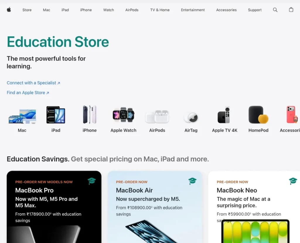 MacBook Neo Student Discount Apple Education Store page