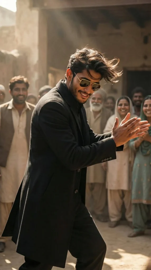 Person performing in a crowd setting, Dhurandar desert 