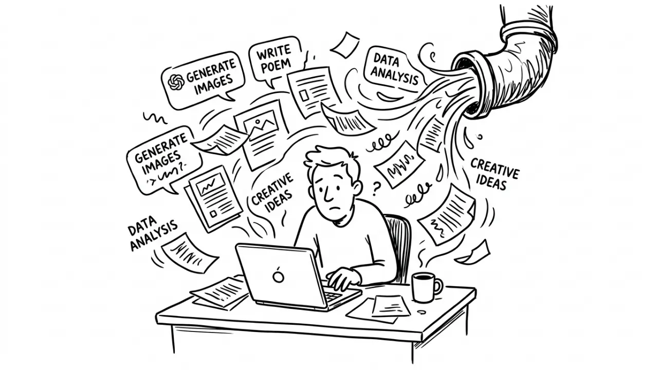 Person using artificial intelligence tools on a laptop to improve productivity with AI prompts.