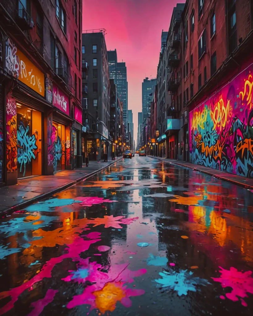 Realistic AI generated city street photography scene with natural lighting and pedestrians