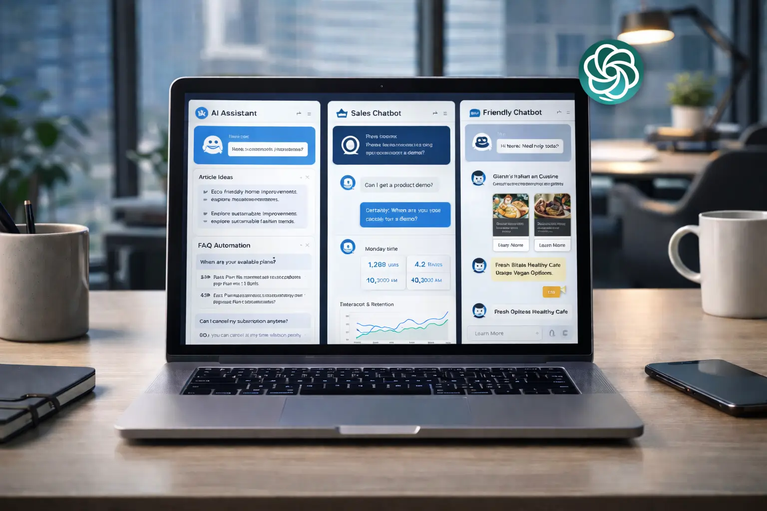 Free AI tools like Chat GPT 2026 displayed on laptop screen with chatbot interface