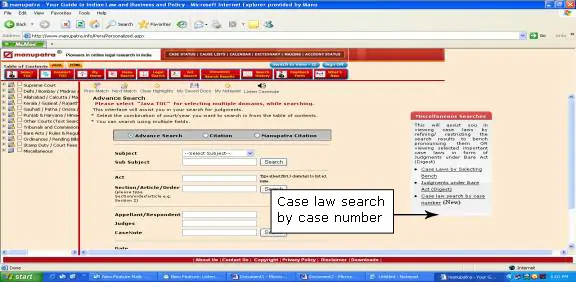 Manupatra legal research dashboard interface for Indian lawyers