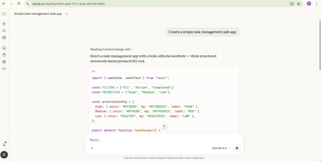 Claude Code helping developers create rapid prototype for a web application