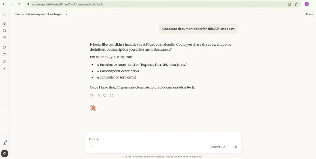Claude Code generating API documentation from source code