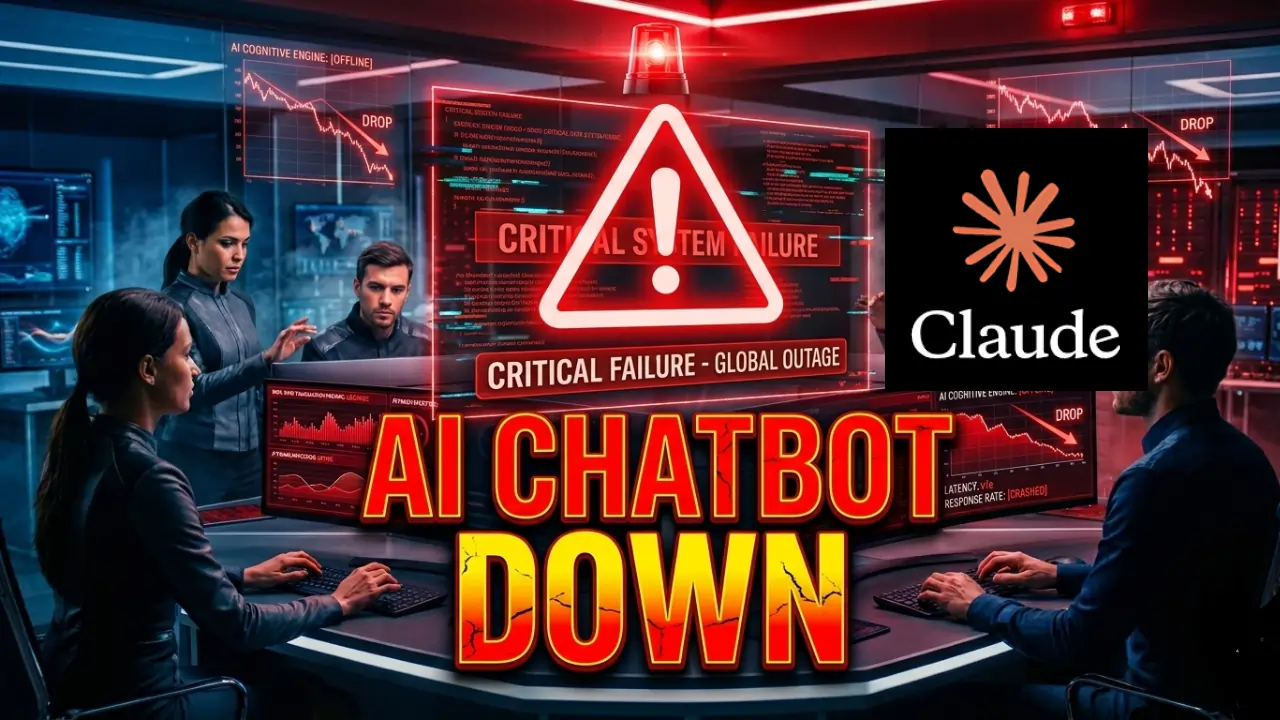 Claude AI chatbot service outage displayed on a computer screen with error message.