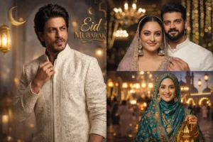 eid ai prompts 2026 collage festive portraits man couple woman lantern eid mubarak design