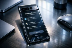 Google Pixel 10 Pro showing AI Camera Coach feature on screen